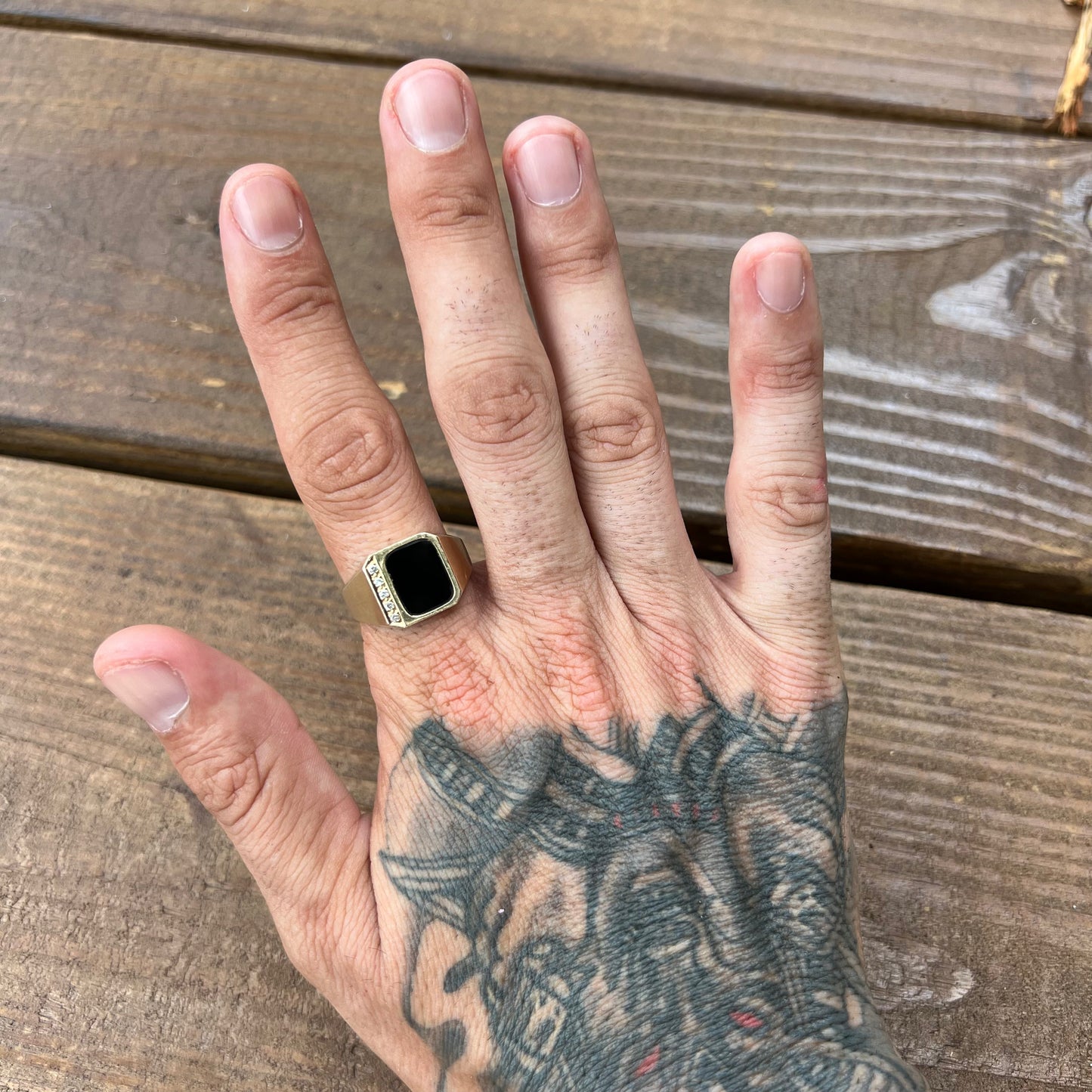 1980’s 14k Black Onyx/Natural Diamond Signet Ring (11.5)