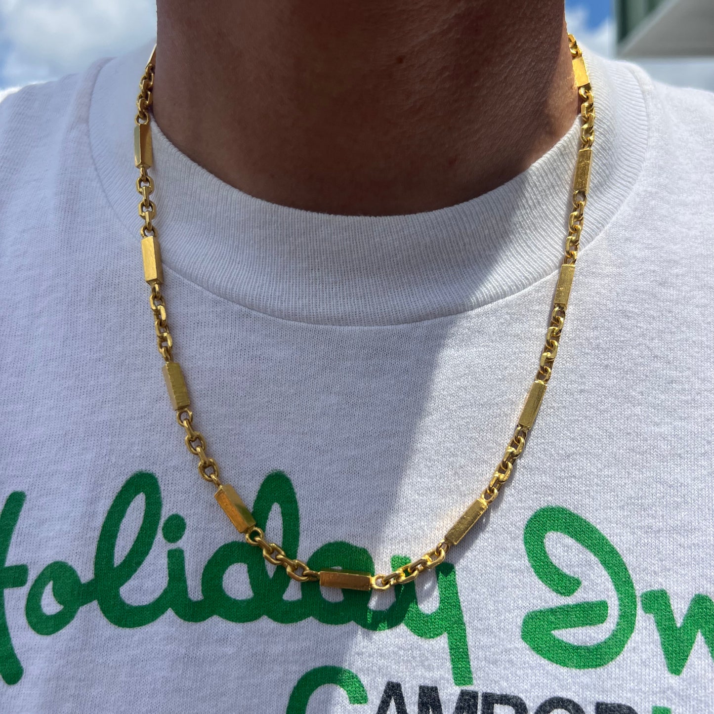 Solid 24k Heavyweight Bar To Anchor Linked Baht Chain Necklace (21”)