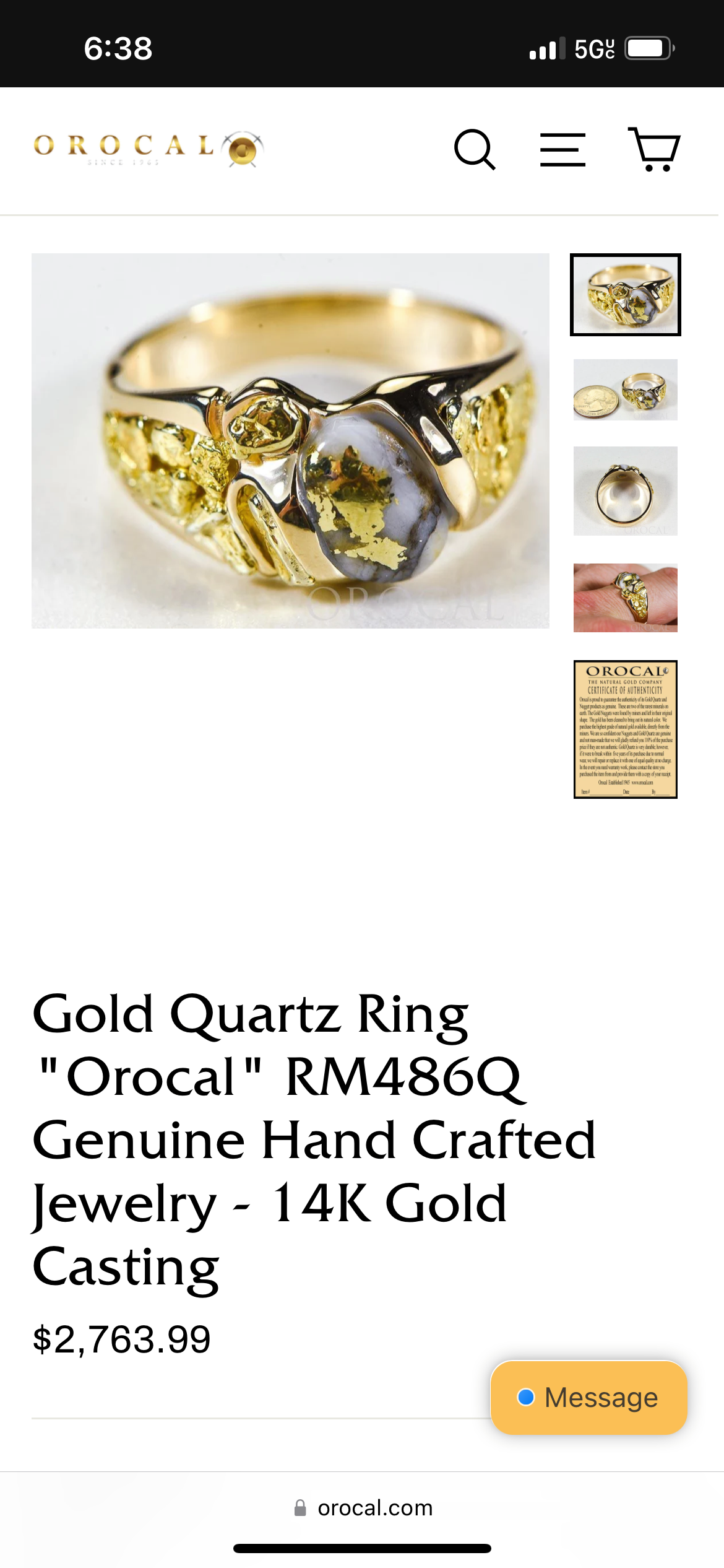 14k Orocal “RM486Q” Raw Gold Bearing Quartz And 22k Nugget Ring