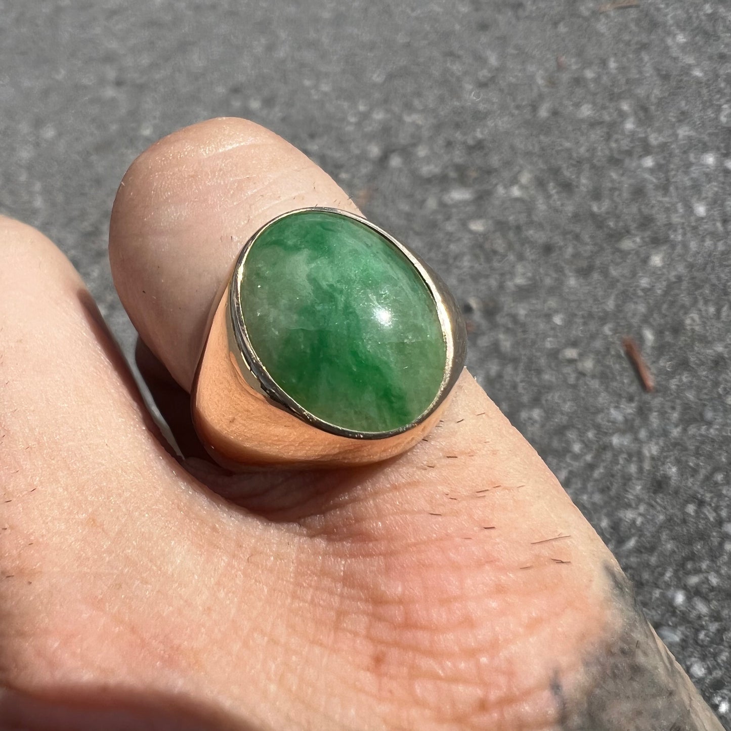 Vintage 14k Jade Comfort Fit Signet Ring (7)