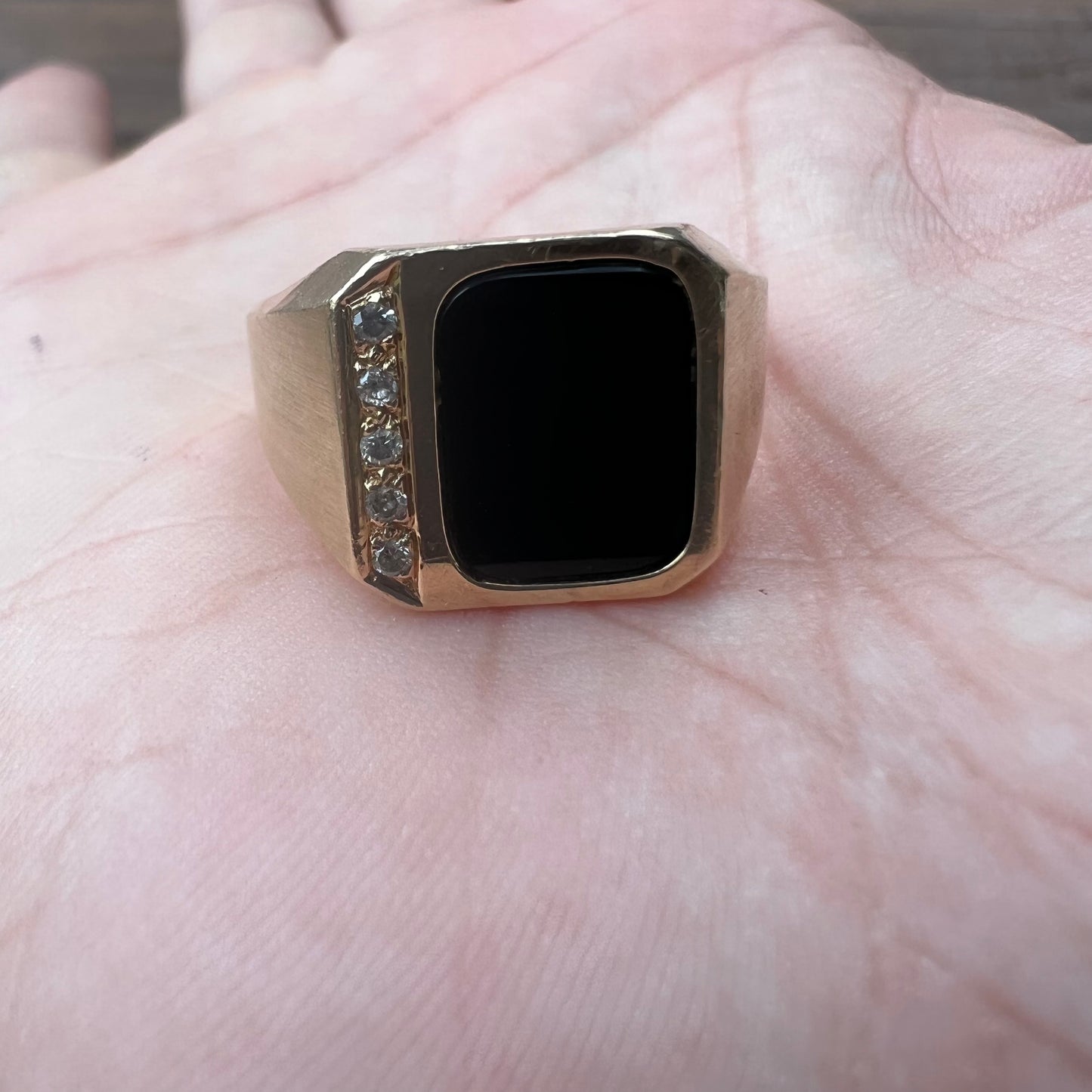 1980’s 14k Black Onyx/Natural Diamond Signet Ring (11.5)
