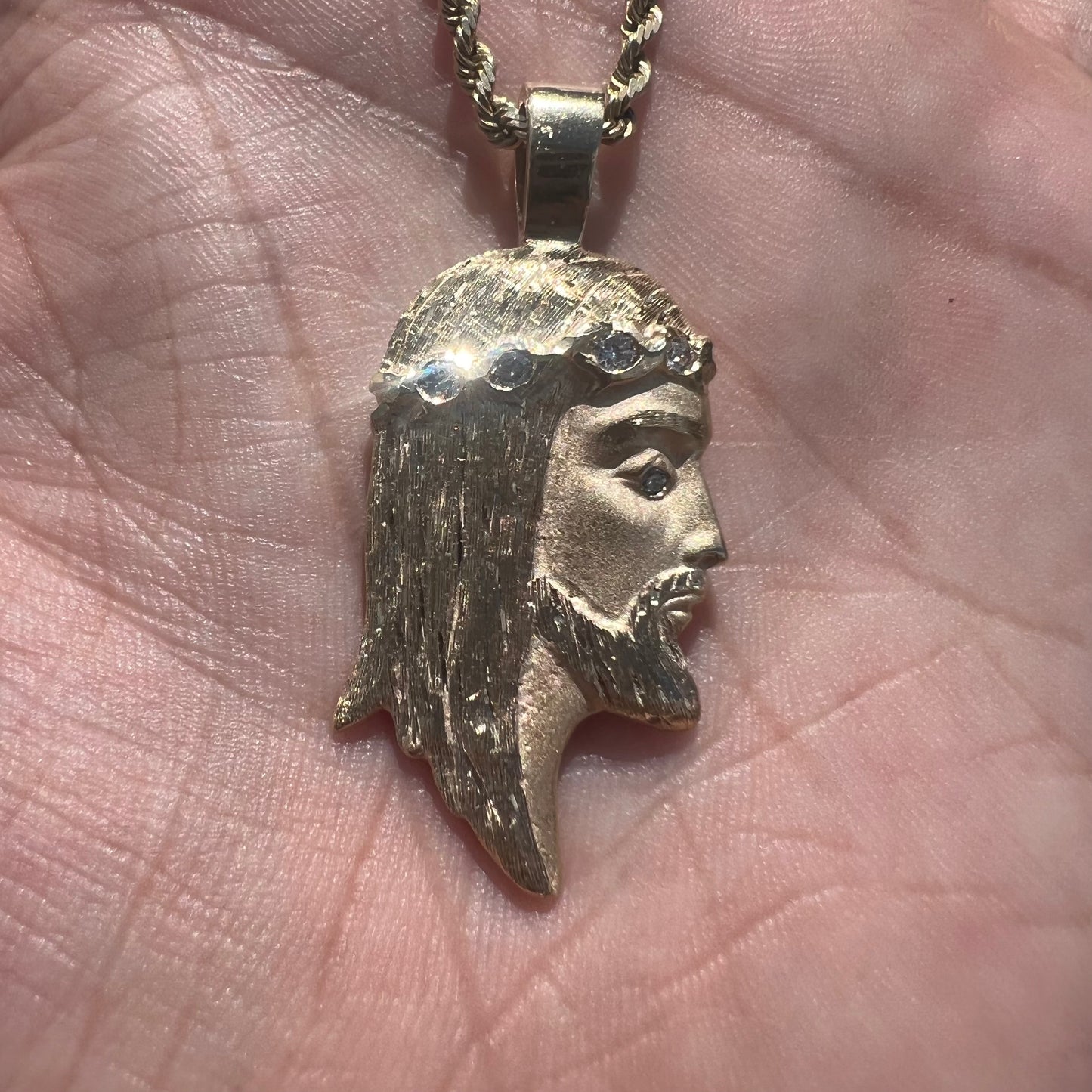 Vintage Custom 14k Solid Diamond Encrusted Jesus Piece Piece