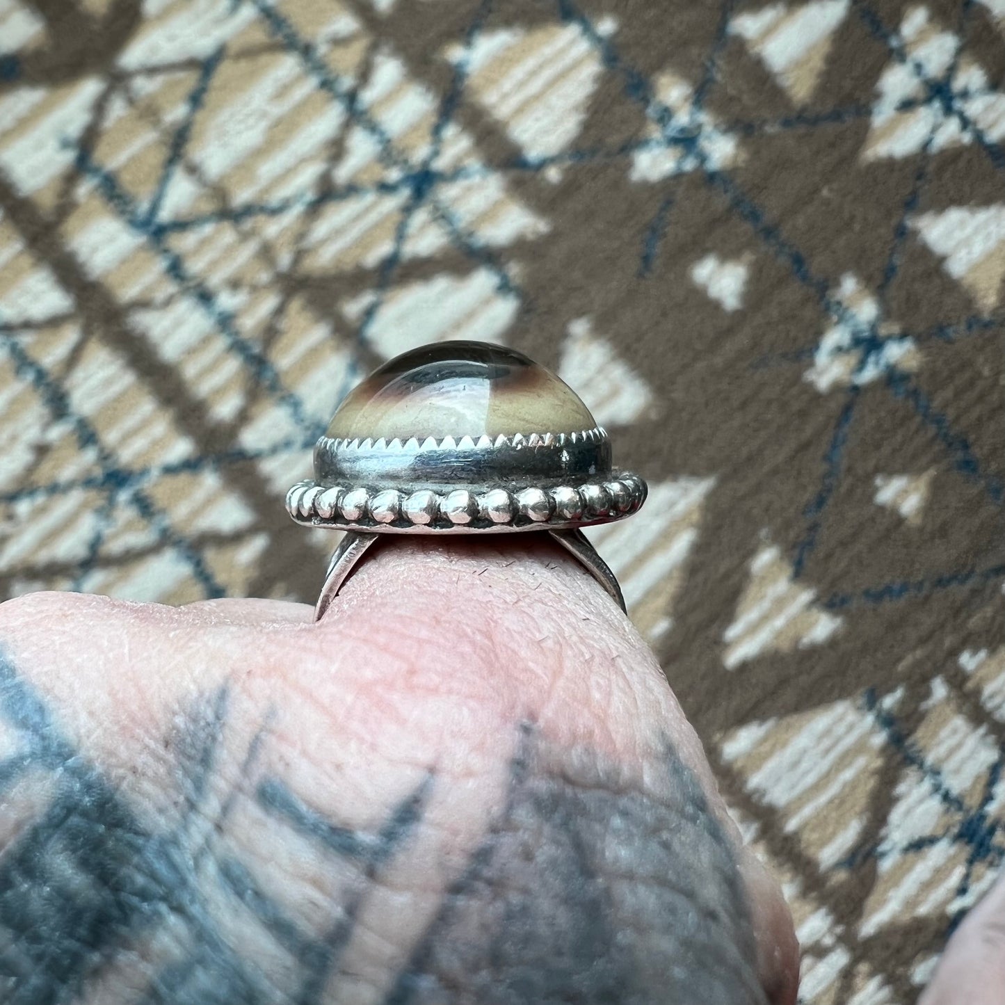 Mid-Century Sterling/.925 Southwestern Handmade Prosthetic Glass Eye Ring