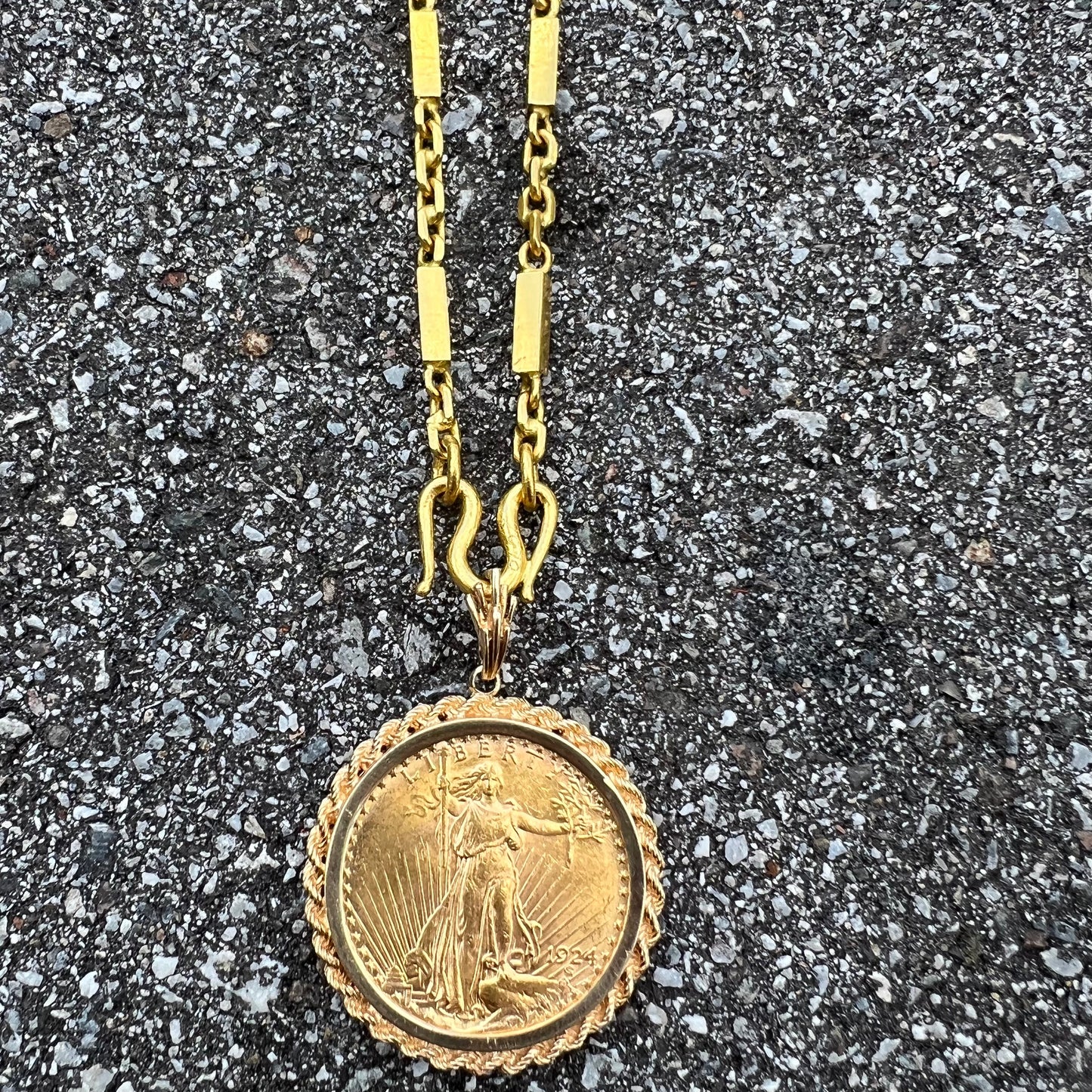 Solid 24k Heavyweight Bar To Anchor Linked Baht Chain Necklace (21”)