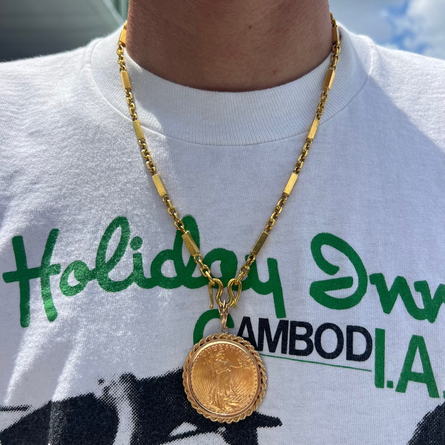 Solid 24k Heavyweight Bar To Anchor Linked Baht Chain Necklace (21”)