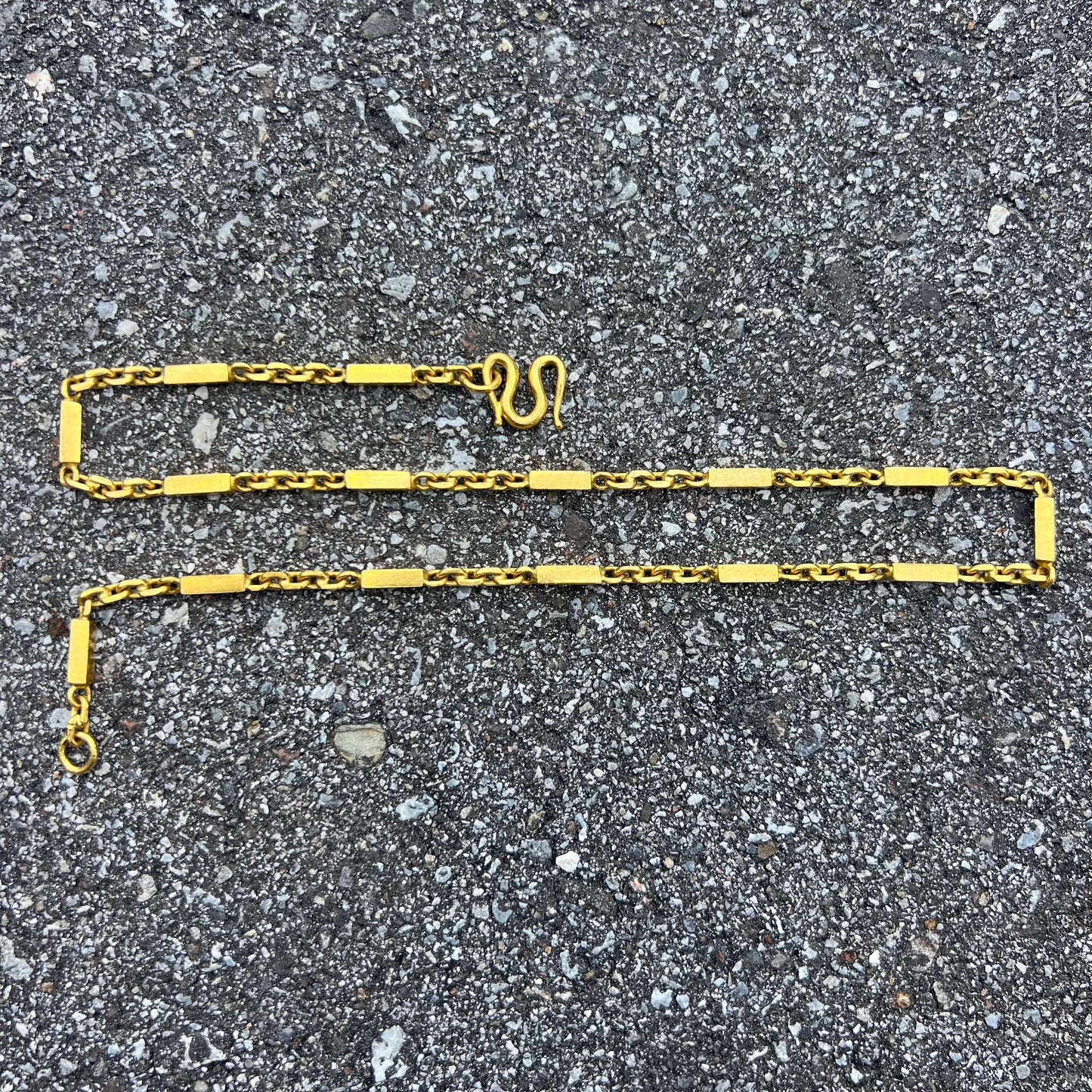 Solid 24k Heavyweight Bar To Anchor Linked Baht Chain Necklace (21”)