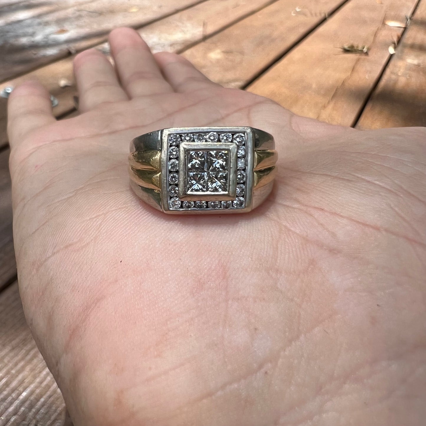 Vintage 14k Two-Tone 1.0CTW Diamond Cluster Ring (10.5)