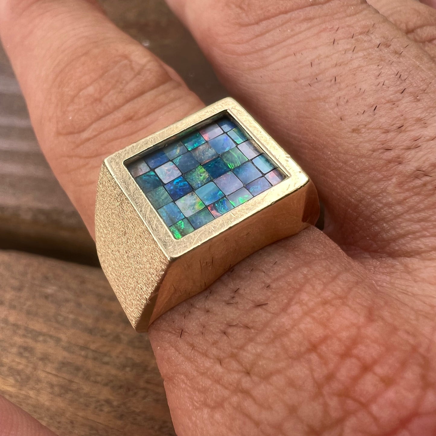 1980’s 14k Mosaic Opal Signet Ring
