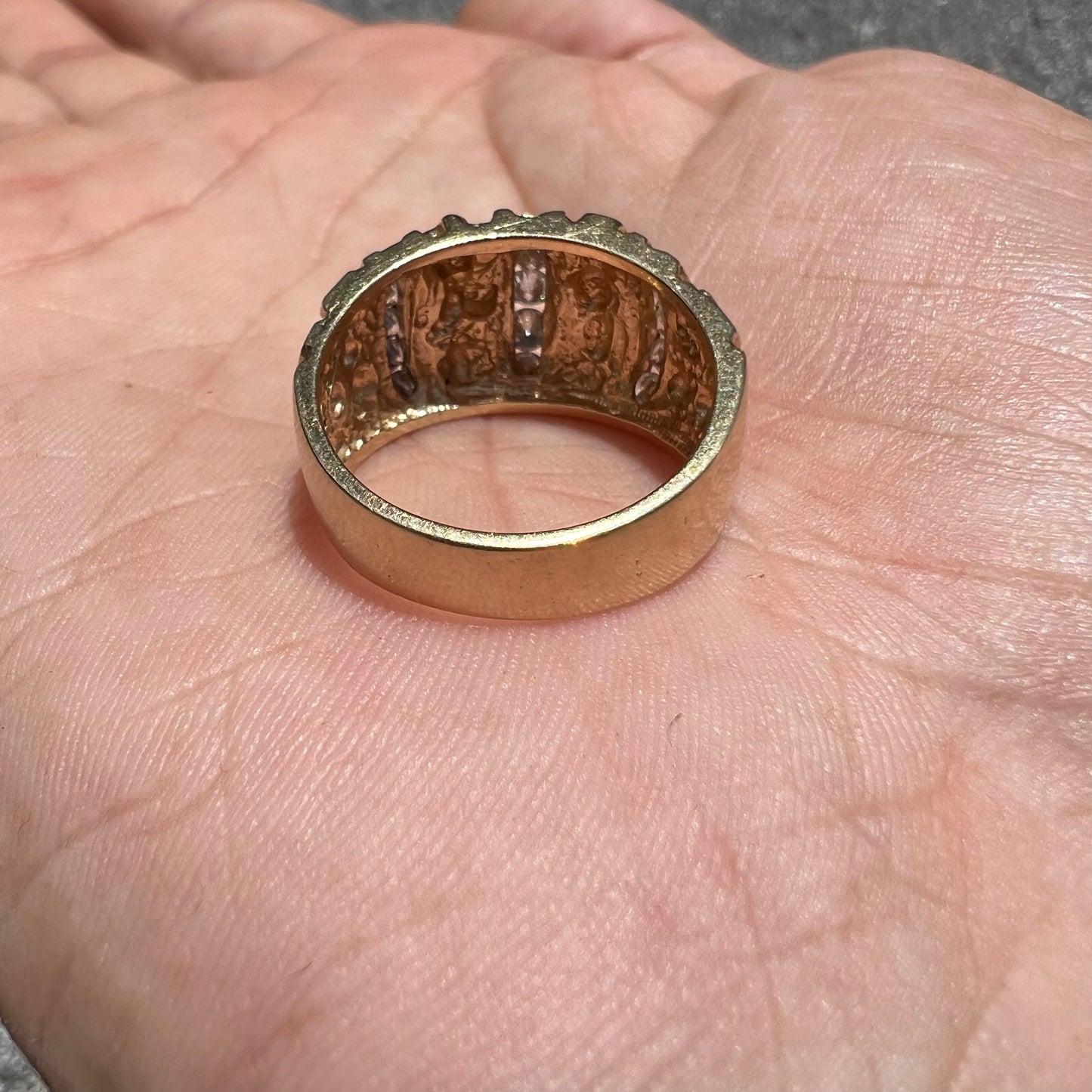 1980’s 14k 3 Row Channel Set Diamond (.50CTW) Nugget Ring (7.25)