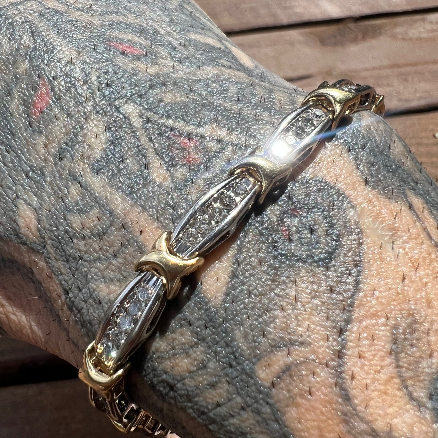 Vintage 10k Two-Tone 2.5CTW Diamond Tennis Bracelet (7.5”)