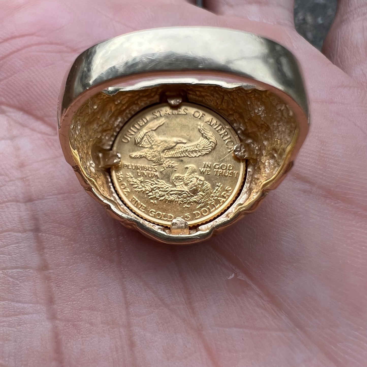 1991 Pure 24k 1/10 Oz American Eagle Coin Nugget Ring (9.75)
