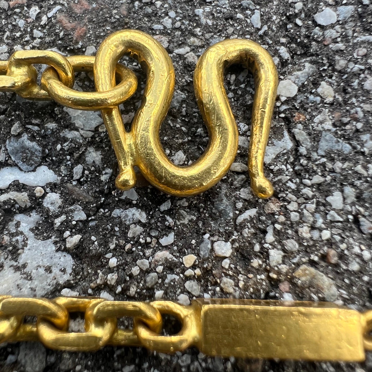 Solid 24k Heavyweight Bar To Anchor Linked Baht Chain Necklace (21”)