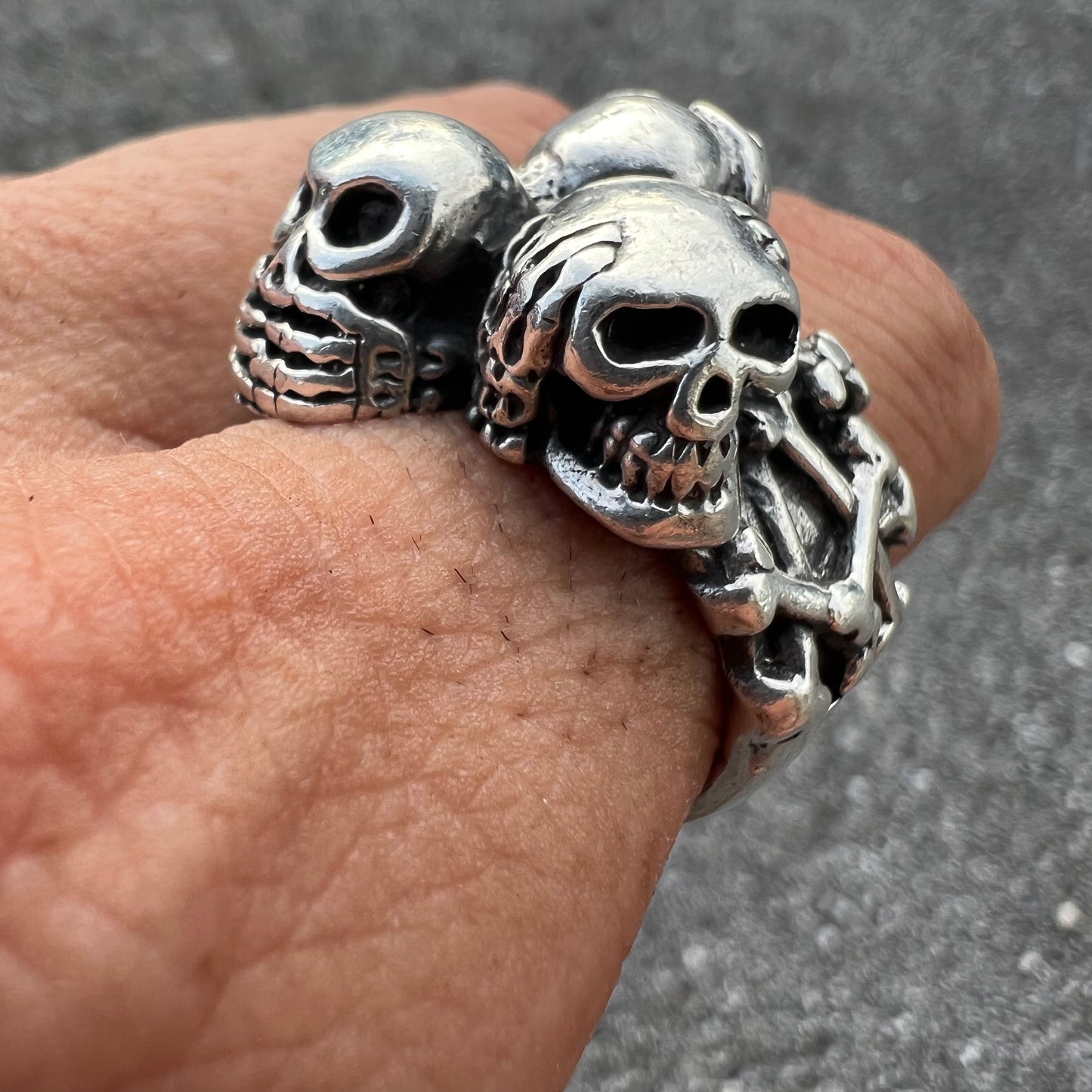 Heavyweight Sterling/.925 See,Speak,Hear No Evil Skull Ring (10.5)