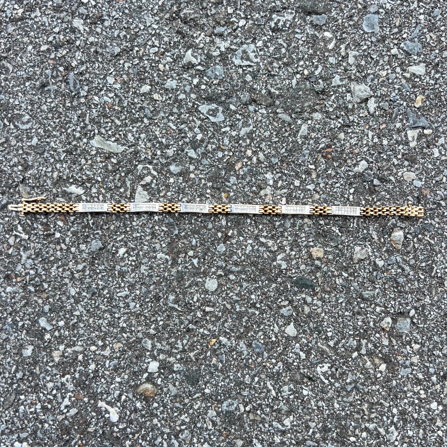 Vintage 14k Two-Tone 2.1CTW Princess Cut Diamond Bracelet (7.25”)