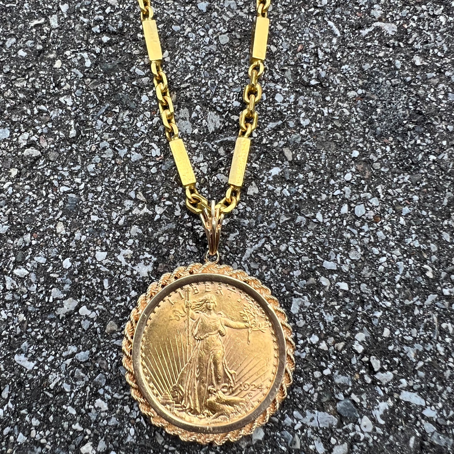 Solid 24k Heavyweight Bar To Anchor Linked Baht Chain Necklace (21”)