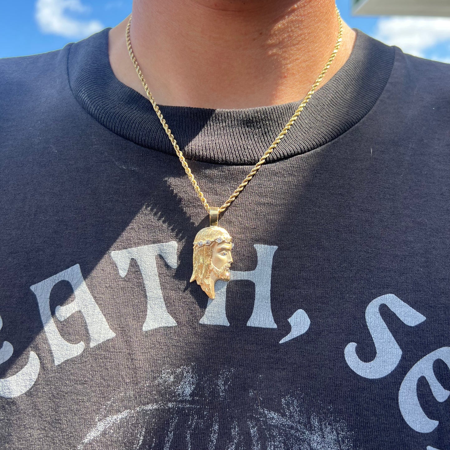 Vintage Custom 14k Solid Diamond Encrusted Jesus Piece Piece