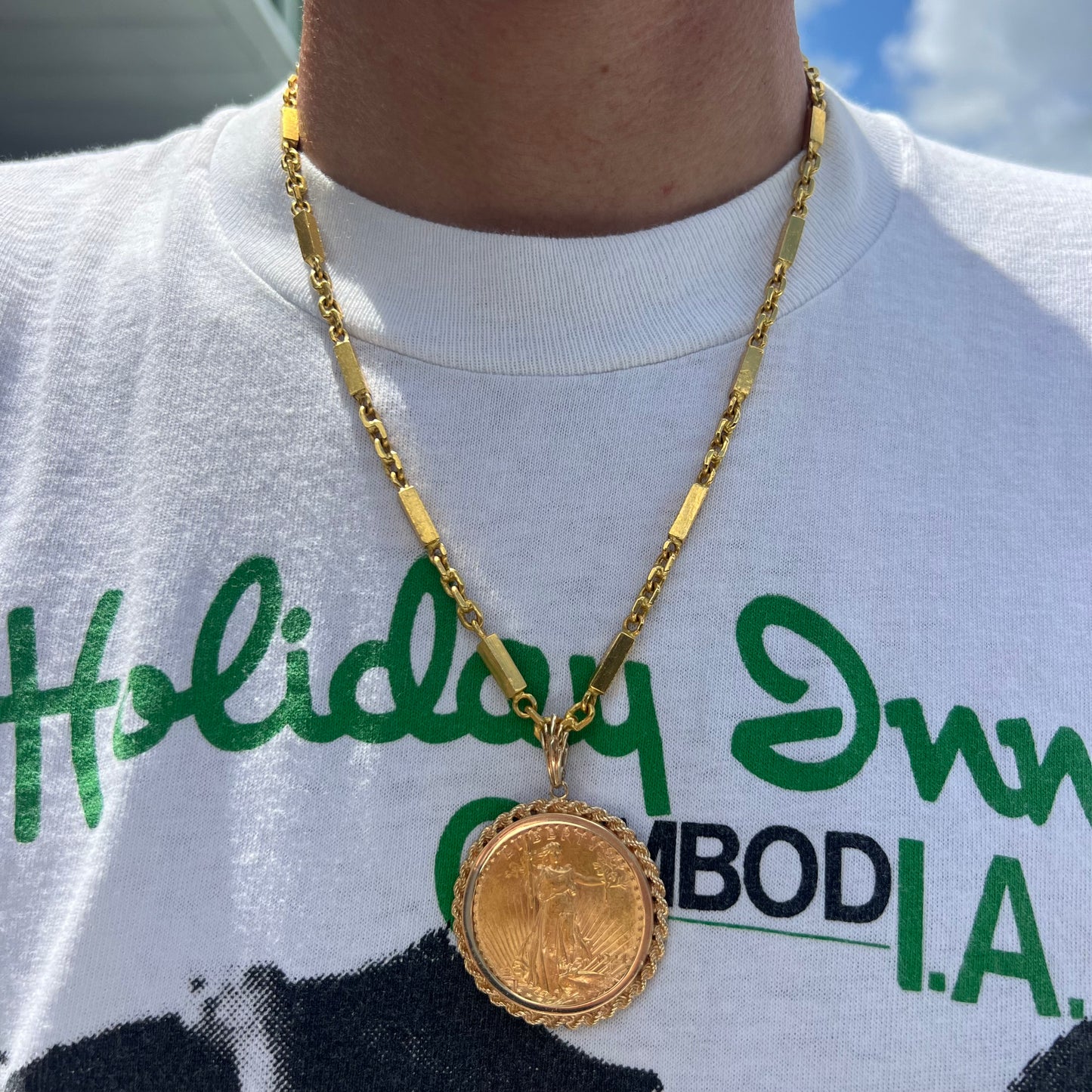 Solid 24k Heavyweight Bar To Anchor Linked Baht Chain Necklace (21”)