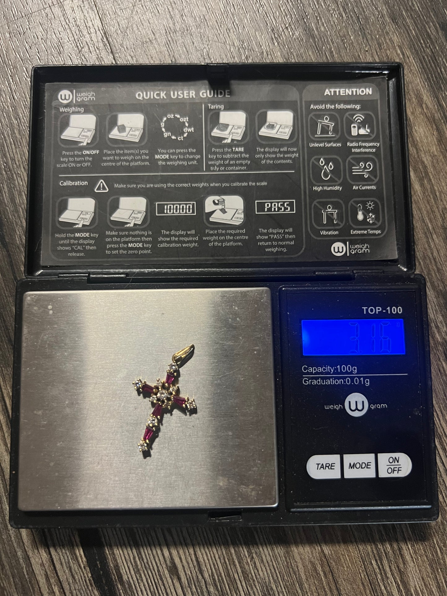 Vintage 18k Natural Diamond And Ruby Encrusted Cross Pendant