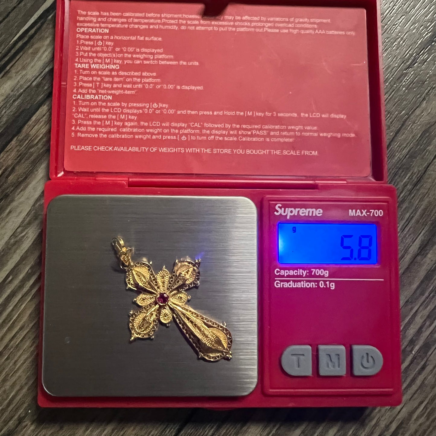 Antique 18k/Ruby Cannatille Cross Pendant