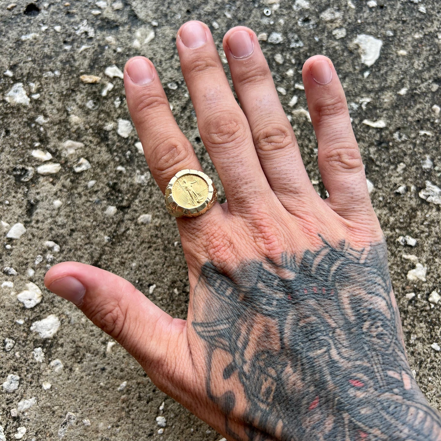 1991 Pure 24k 1/10 Oz American Eagle Coin Nugget Ring (9.75)