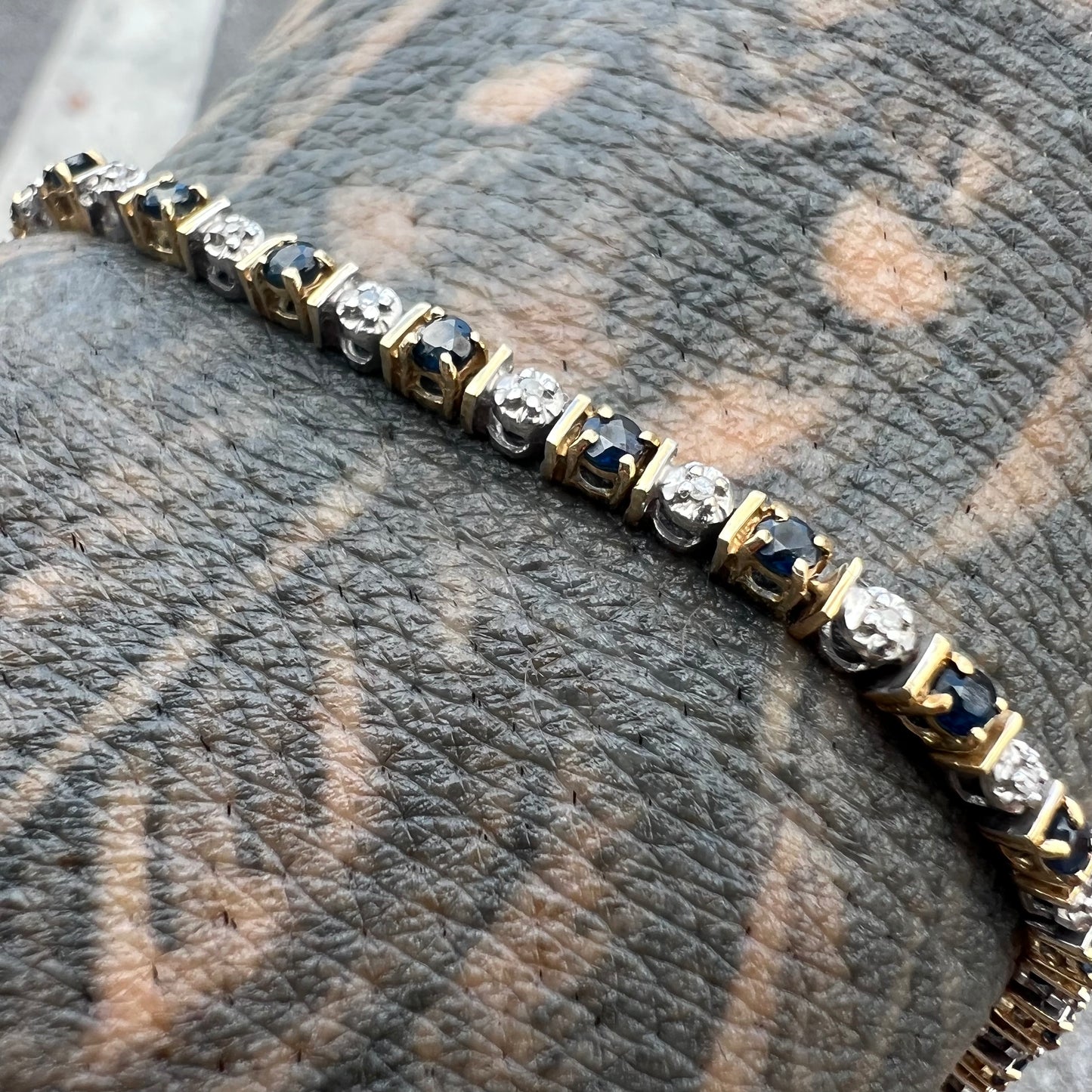 Vintage 14k Natural Diamond And Sapphire Tennis Bracelet