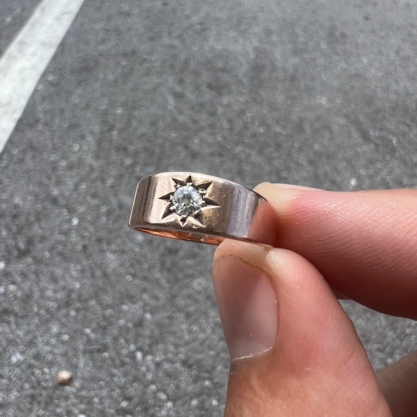 Victorian 14k Old Mine Cut Diamond Starburst Ring