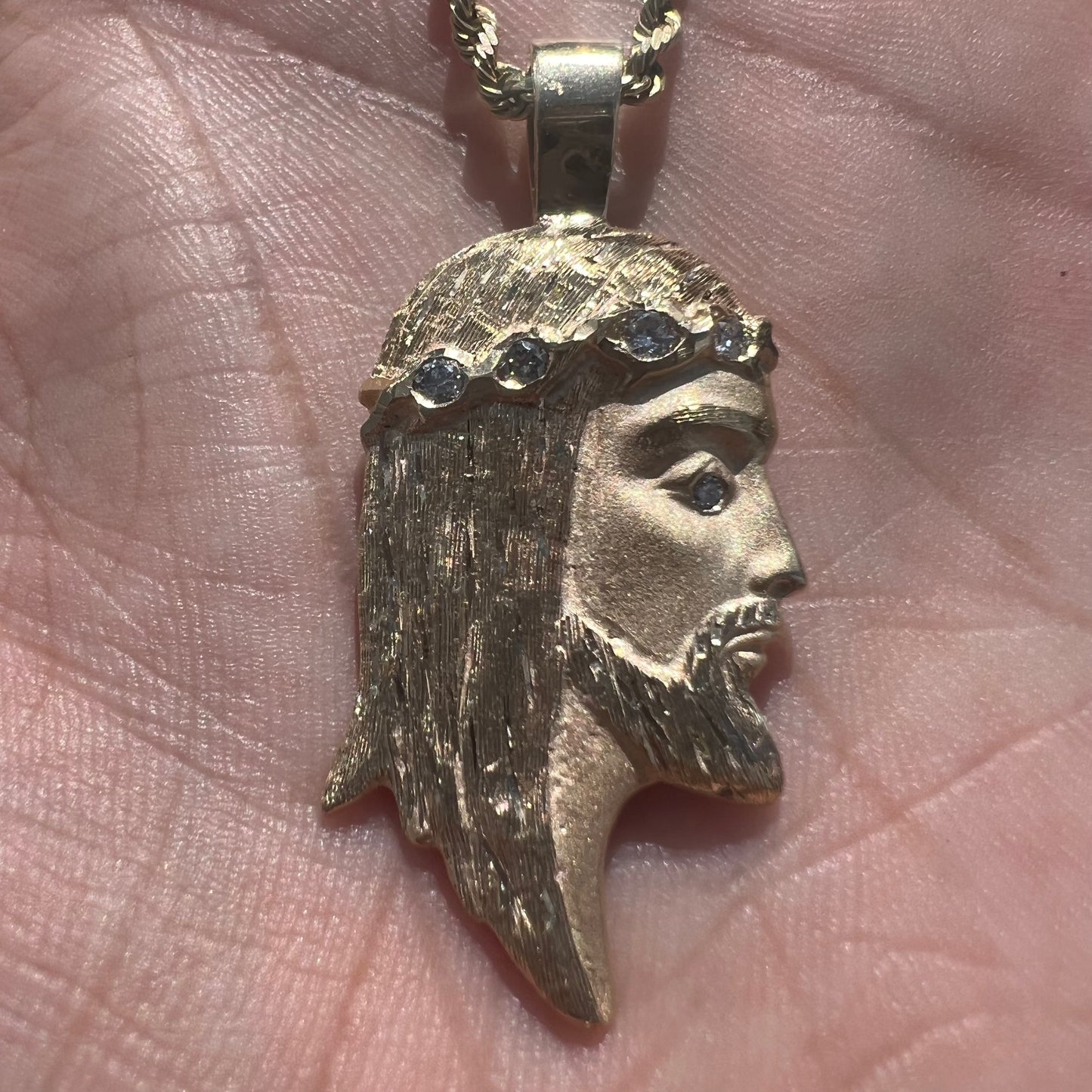 Vintage Custom 14k Solid Diamond Encrusted Jesus Piece Piece