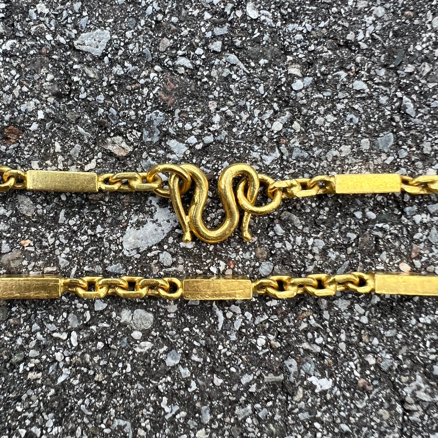 Solid 24k Heavyweight Bar To Anchor Linked Baht Chain Necklace (21”)