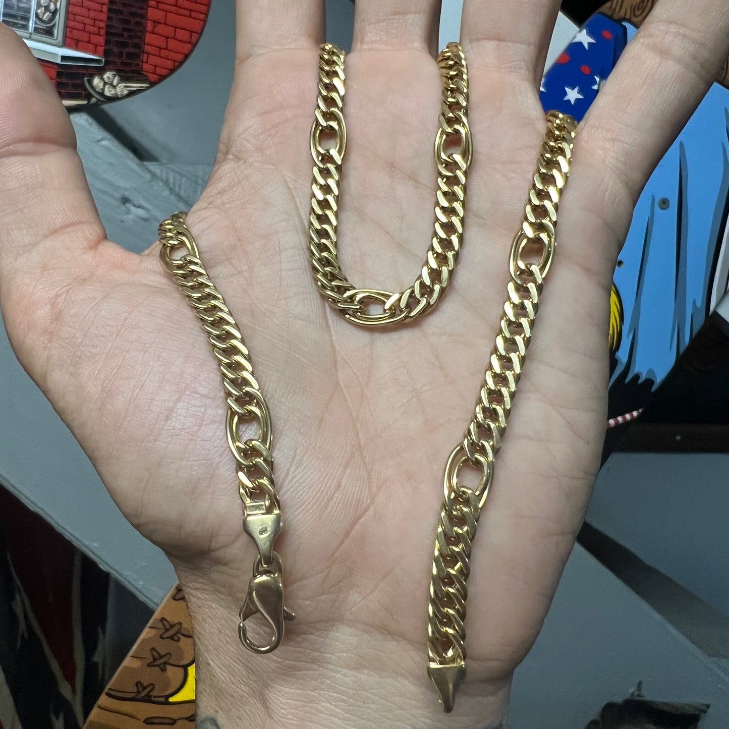 Vintage 14k Italian Yellow Gold Double Cuban Link Station Chain