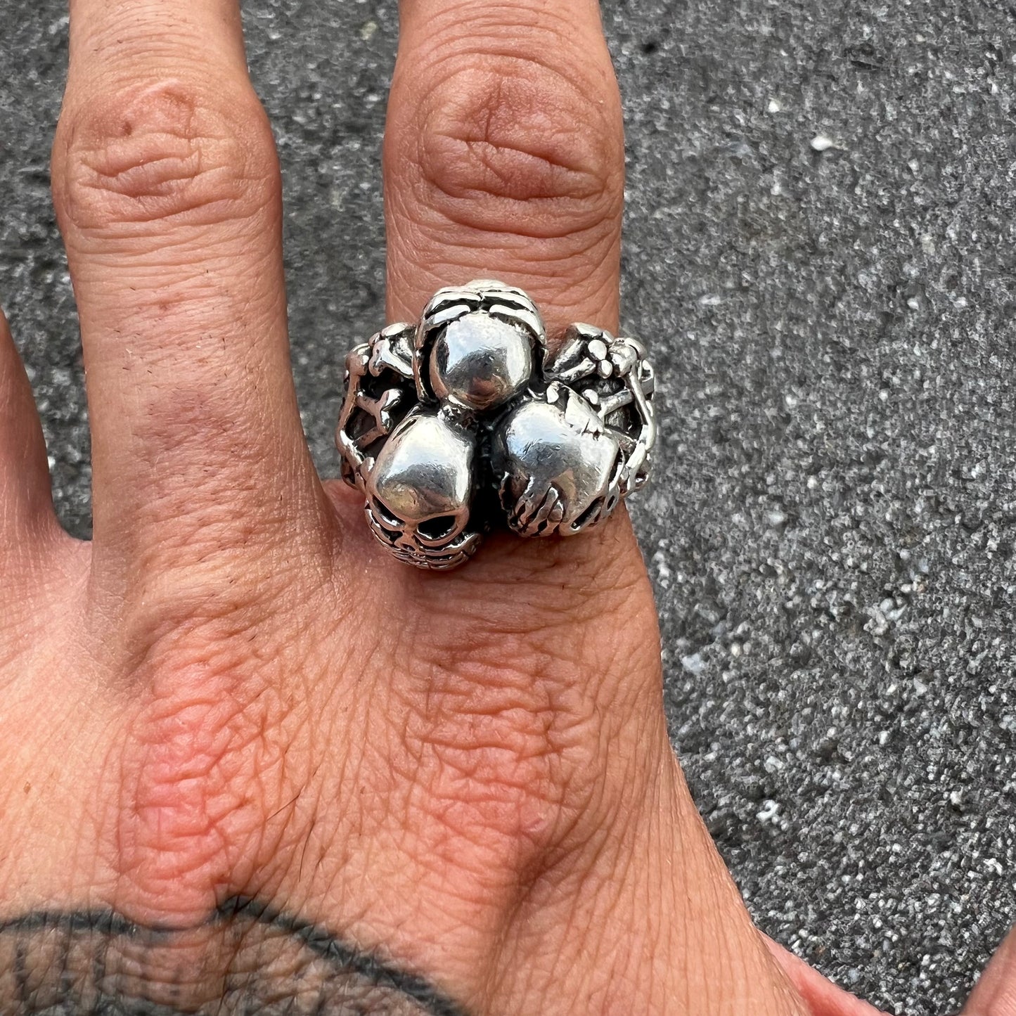 Heavyweight Sterling/.925 See,Speak,Hear No Evil Skull Ring (10.5)