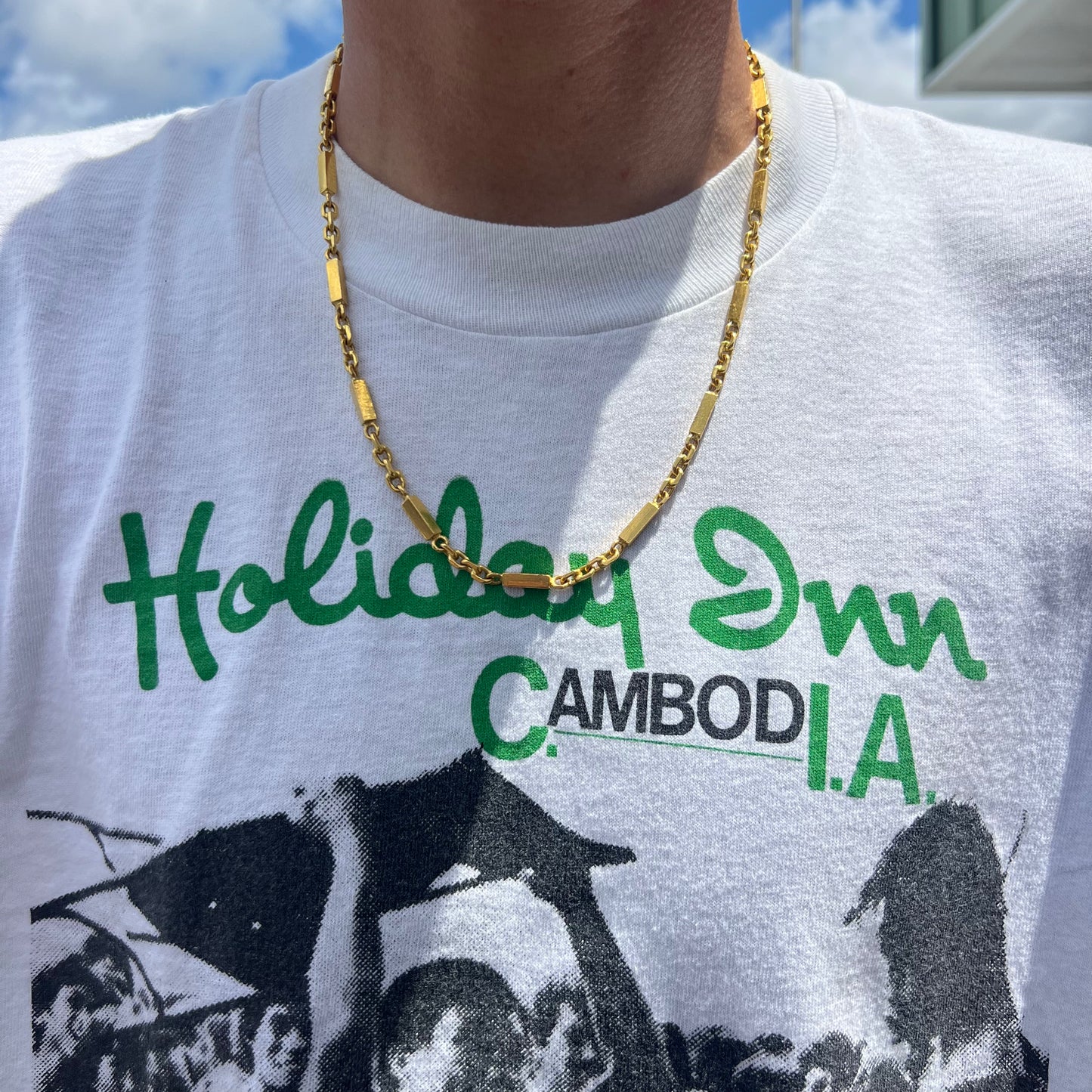 Solid 24k Heavyweight Bar To Anchor Linked Baht Chain Necklace (21”)