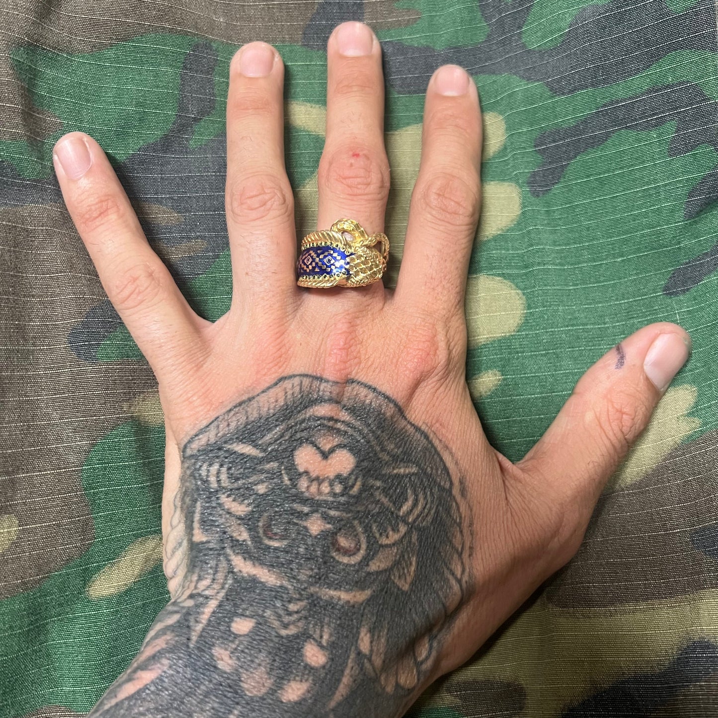 18k Enamel Etruscan Revival Cobra Ring
