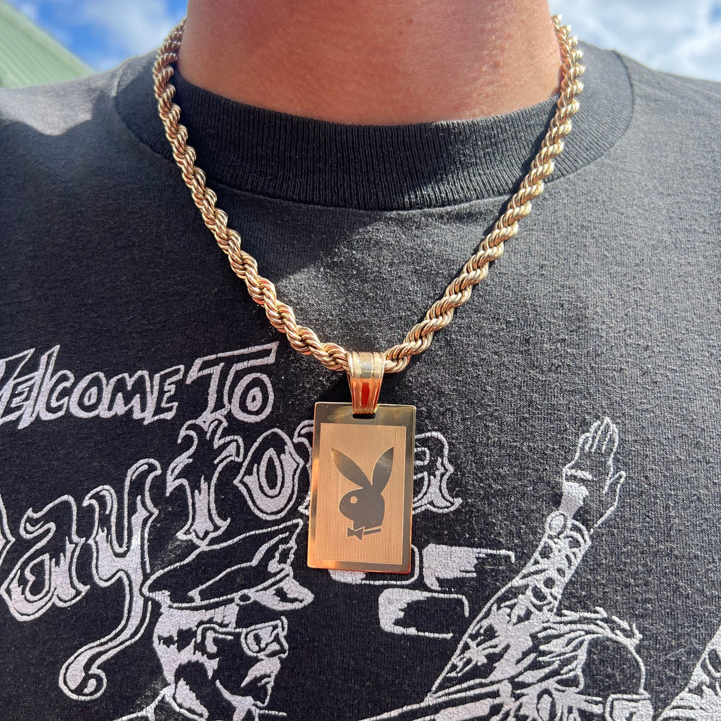 Old School Large 14k Custom Playboy Pendant