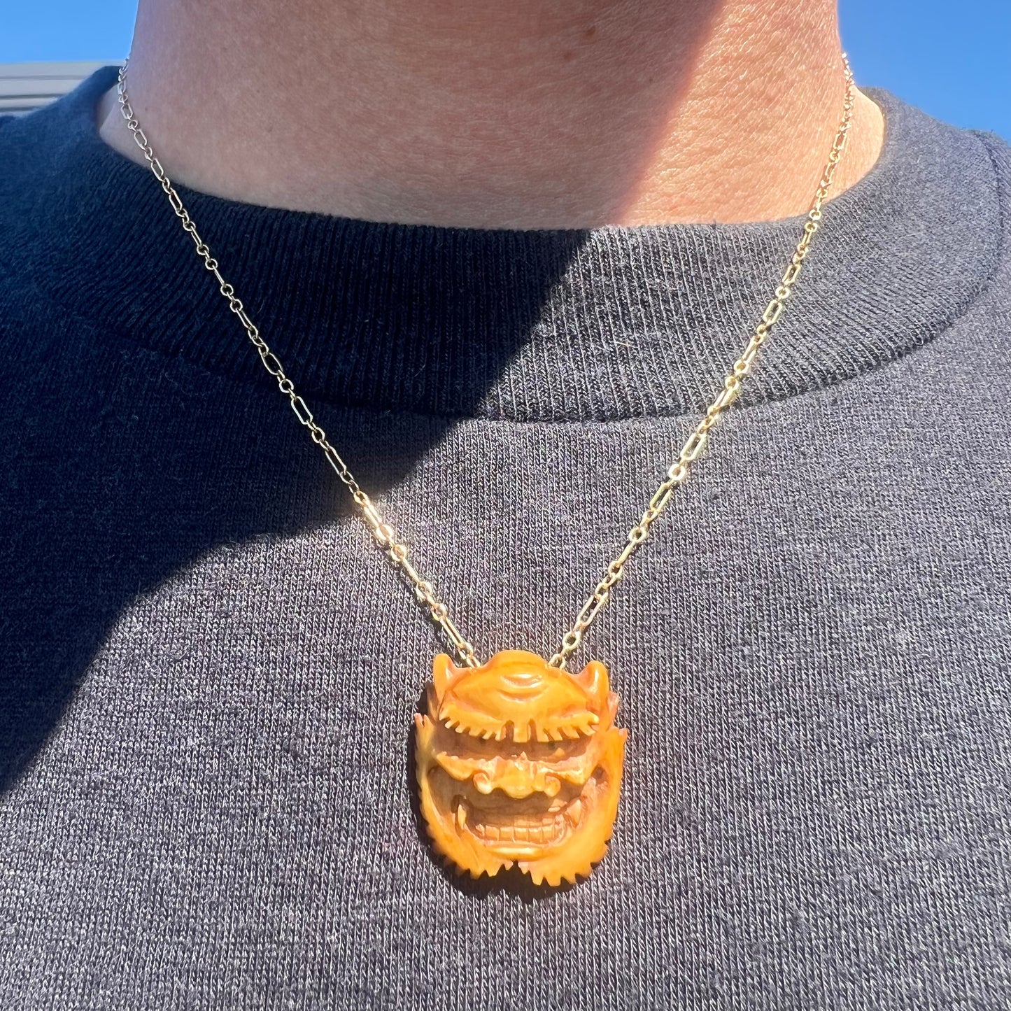 17th/18th Century Japanese Netsuke Pendant With 14k Necklace