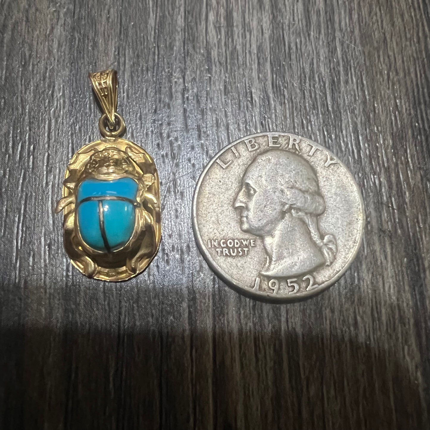 Vintage 18k Turquoise Egyptian Hallmarked Scarab Beetle Pendant