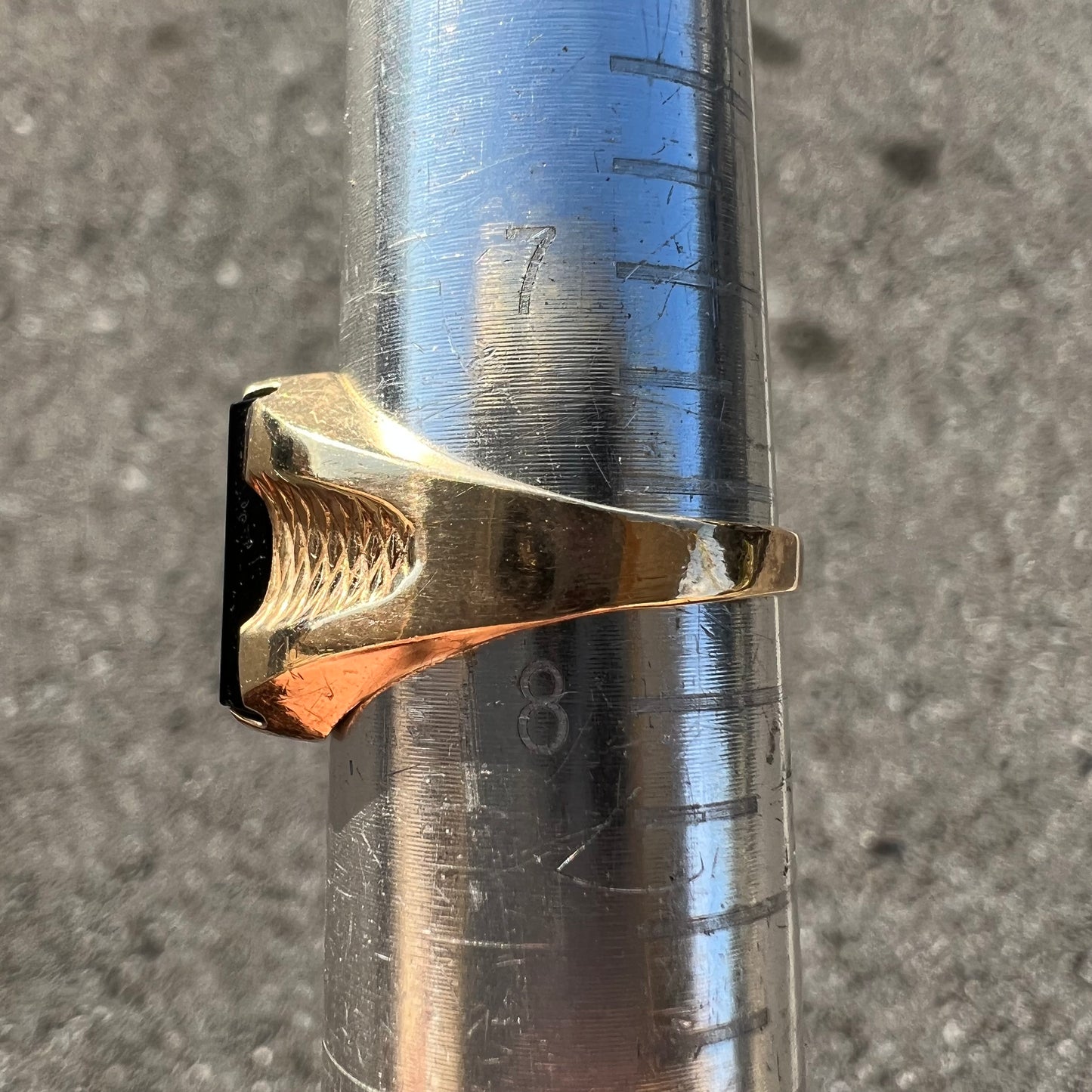 Mid-Century 10k Black Onyx “C” Signet Ring