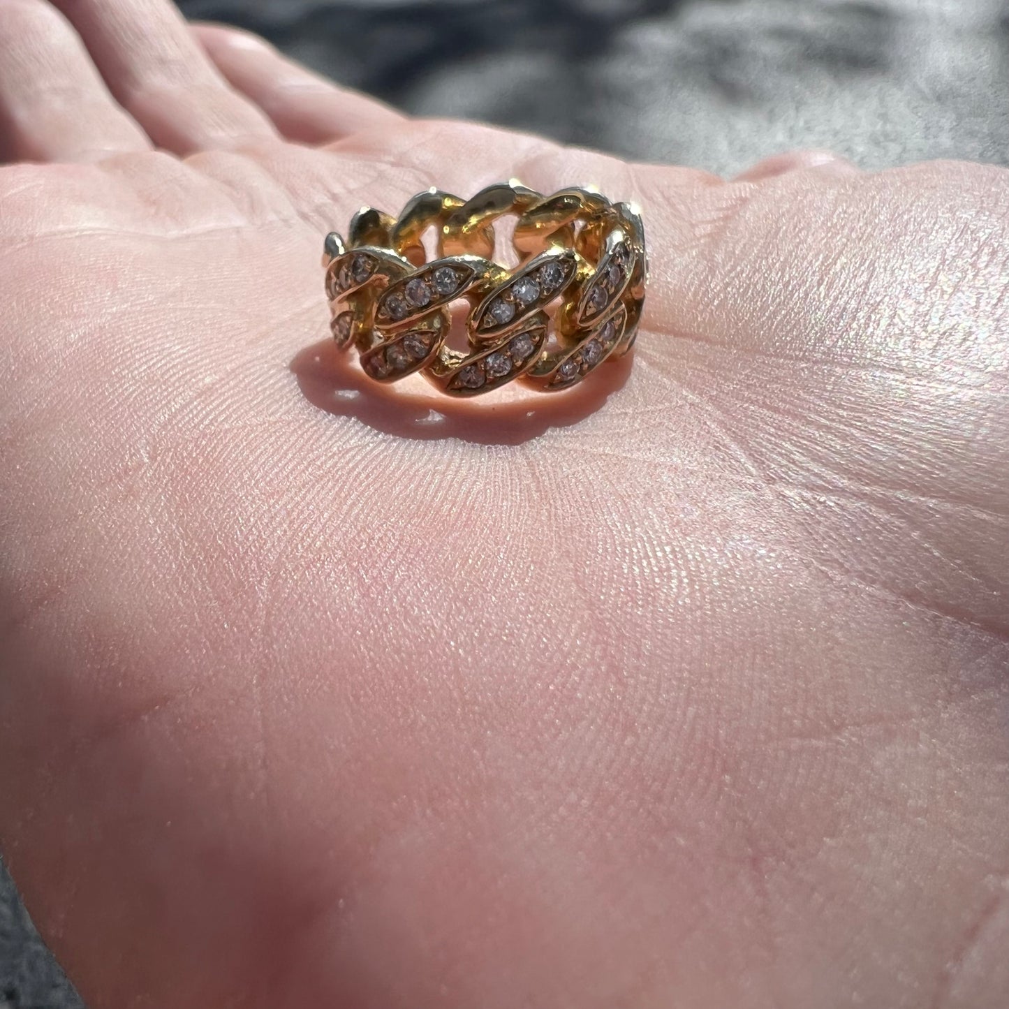 Custom Handmade 14k Natural Diamond Flooded Cuban Link Ring