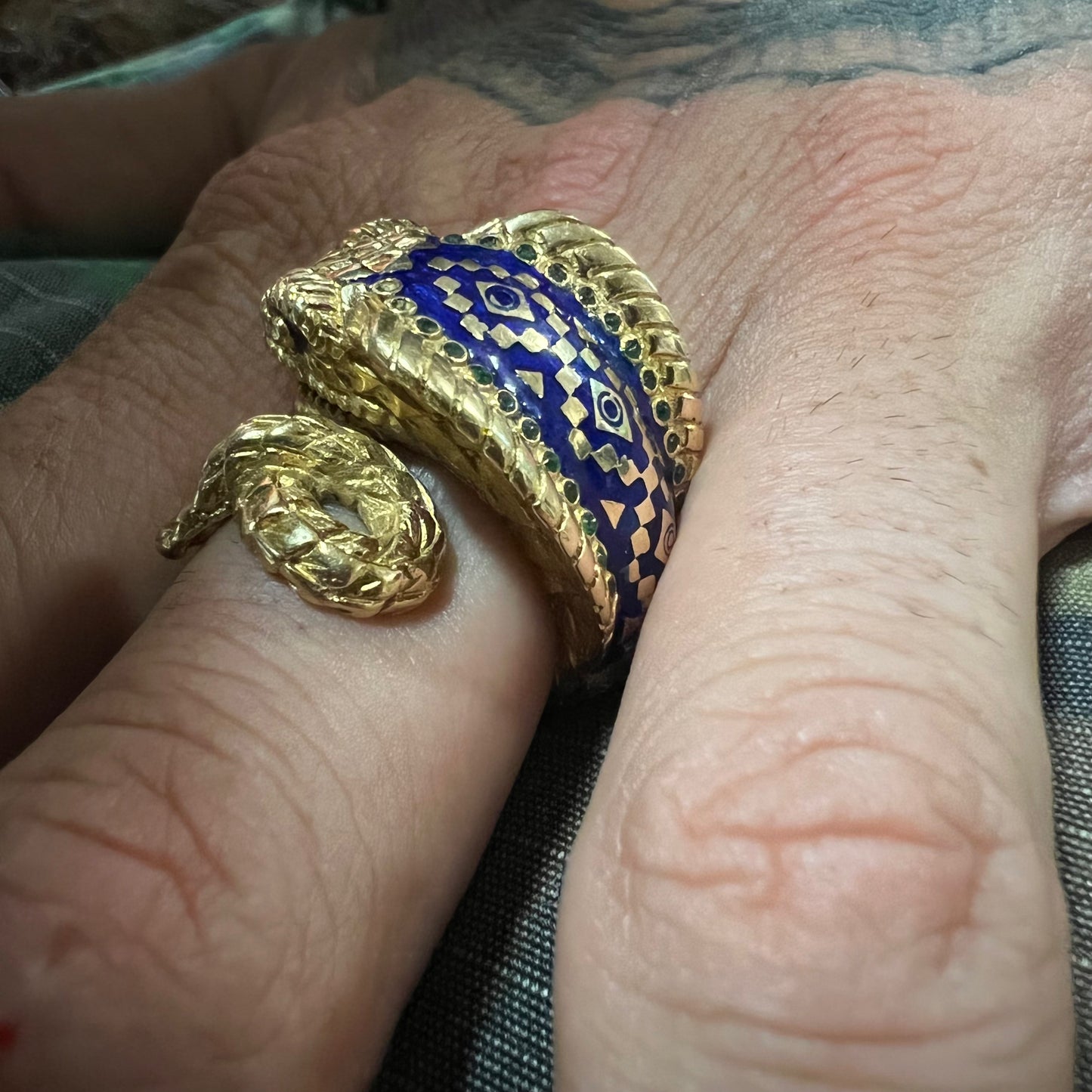 18k Enamel Etruscan Revival Cobra Ring