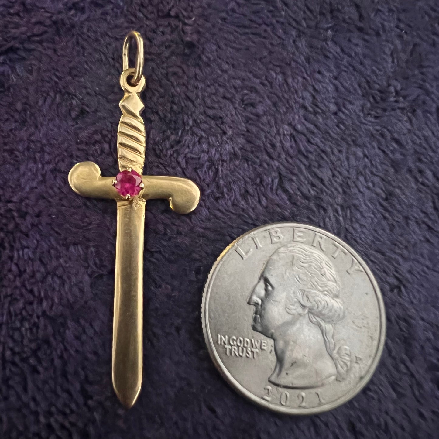 Mid-Century 18k/Natural Ruby Medieval Sword Pendant