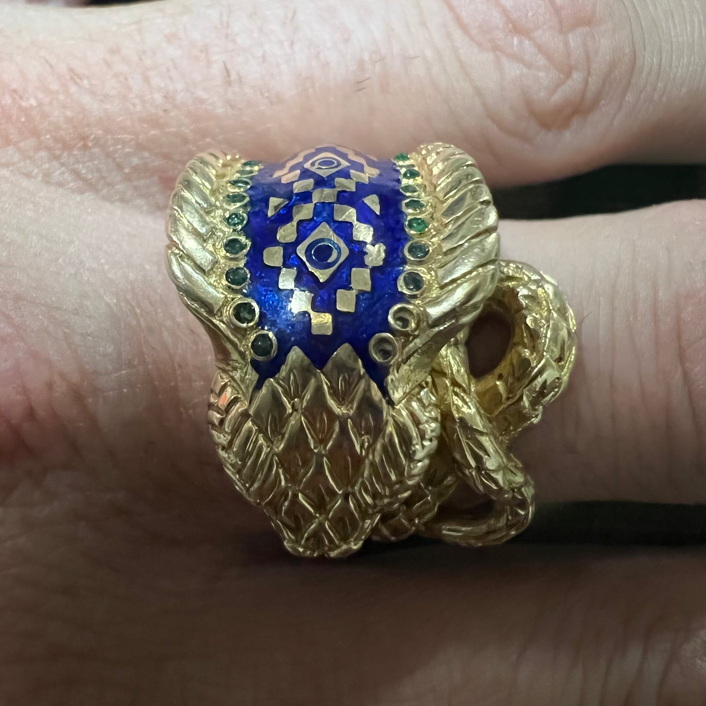 18k Enamel Etruscan Revival Cobra Ring