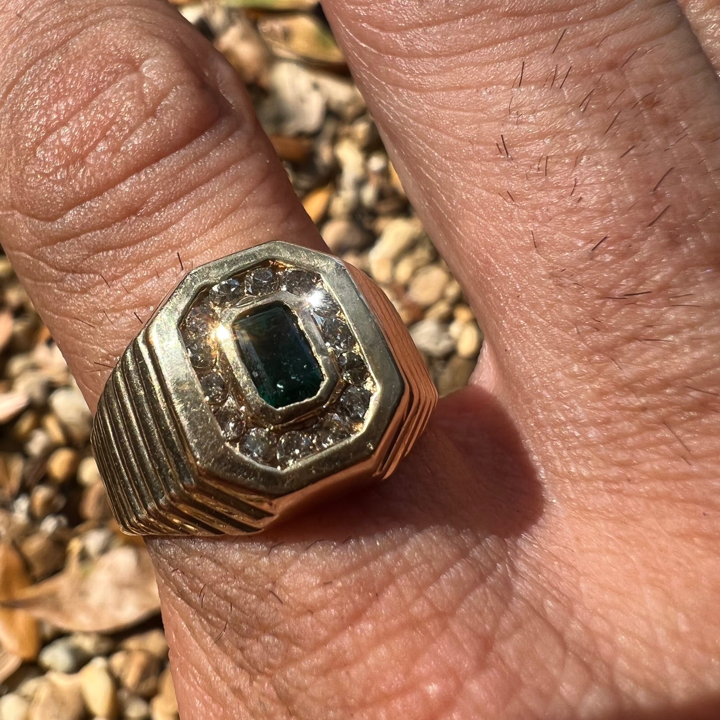 Vintage 14k Natural Emerald And Natural Diamond Ring (10.25)