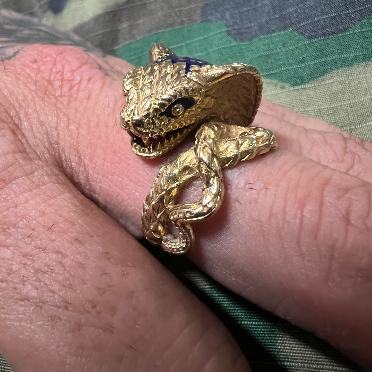 18k Enamel Etruscan Revival Cobra Ring