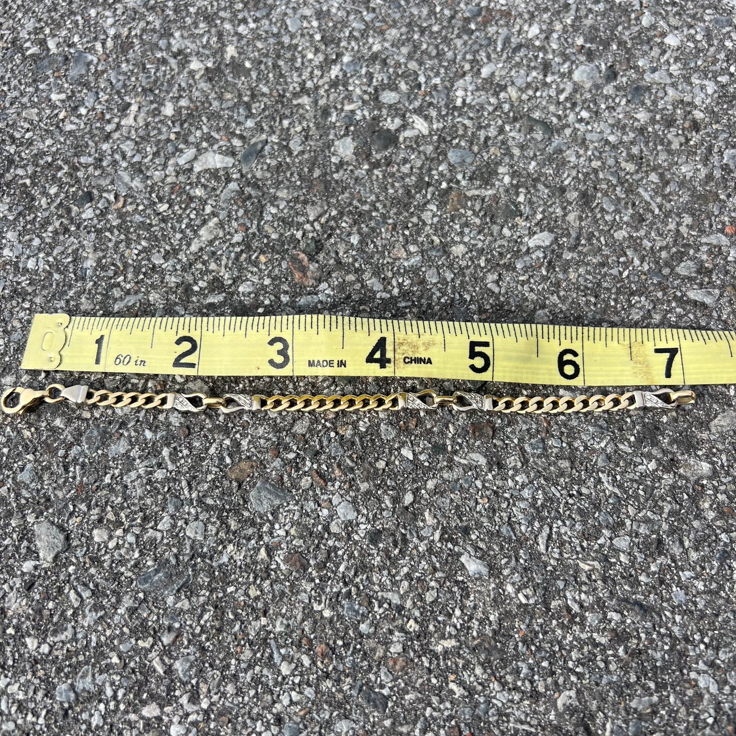 Vintage Solid 14k Natural Diamond Handcuffed Cuban Link Two Tone Bracelet