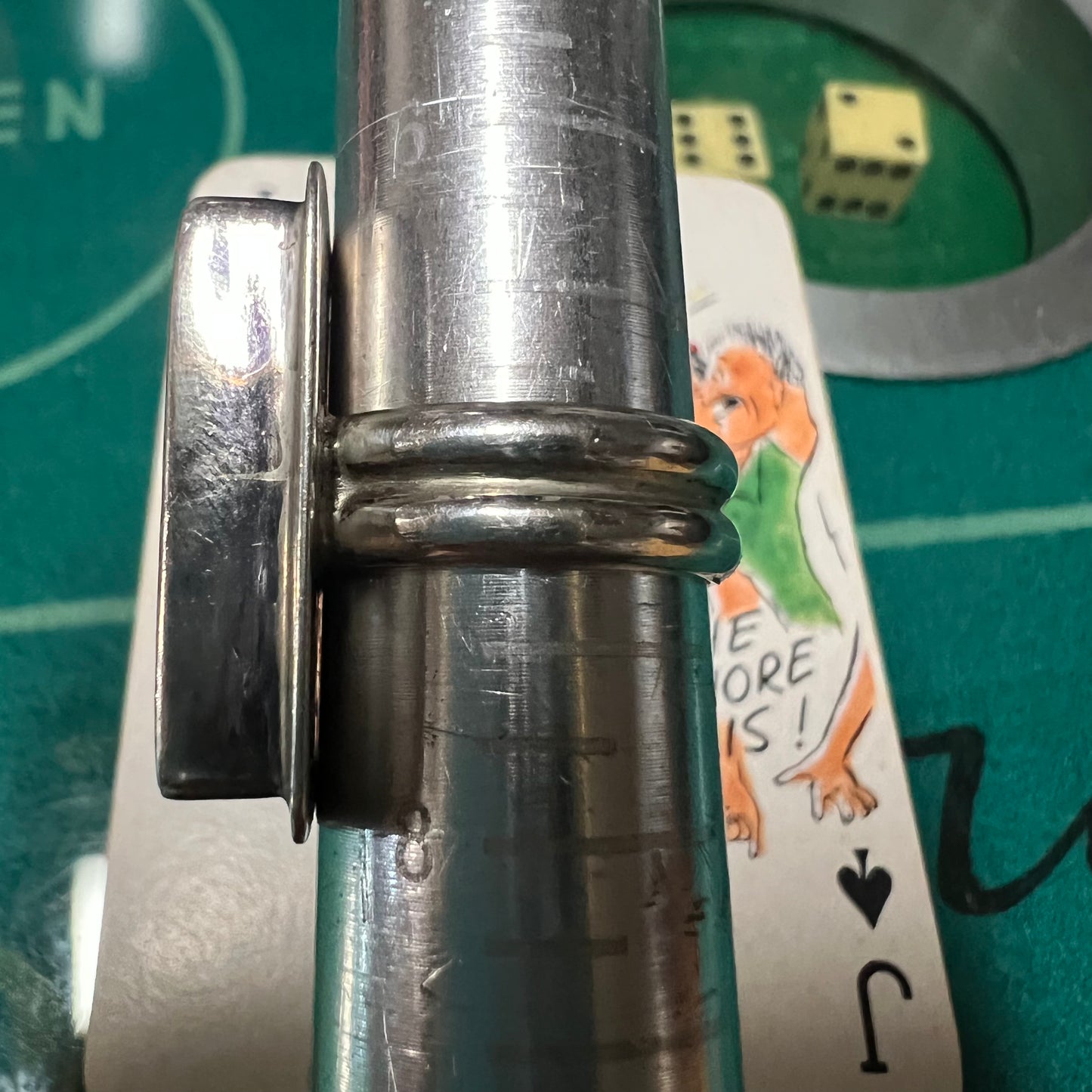 Vintage Sterling/.925 Carved Bone Playing Card Ring