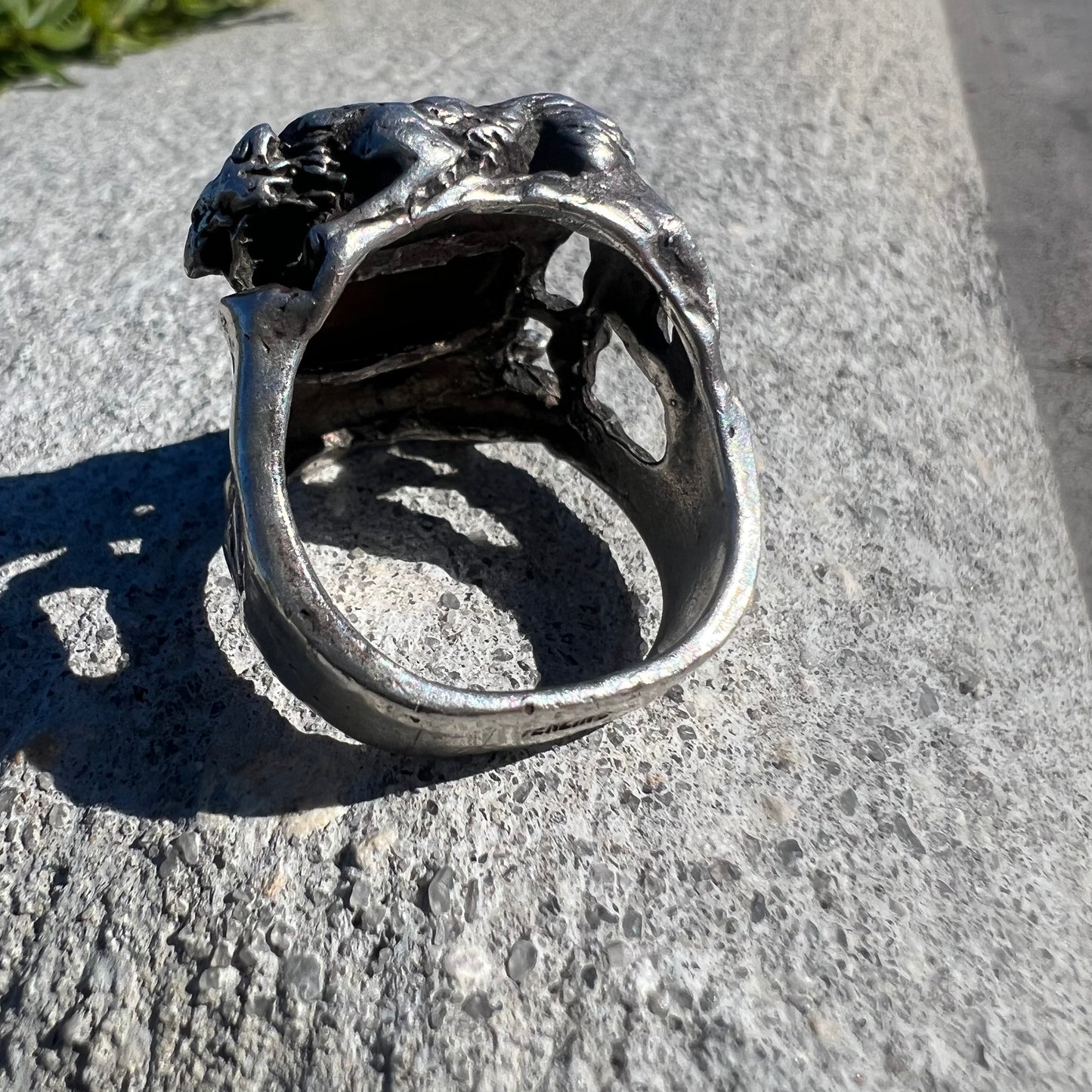 Mid Century Sterling Tigers Eye Coyote And Diamondback Rattle Snake Ring