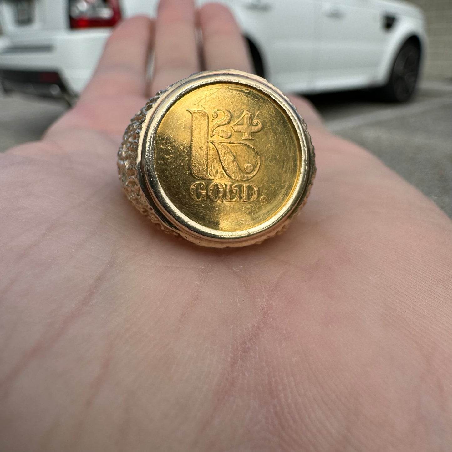 Vintage 24k Gold Credit Suisse Coin 14k Nugget Ring (8.75)