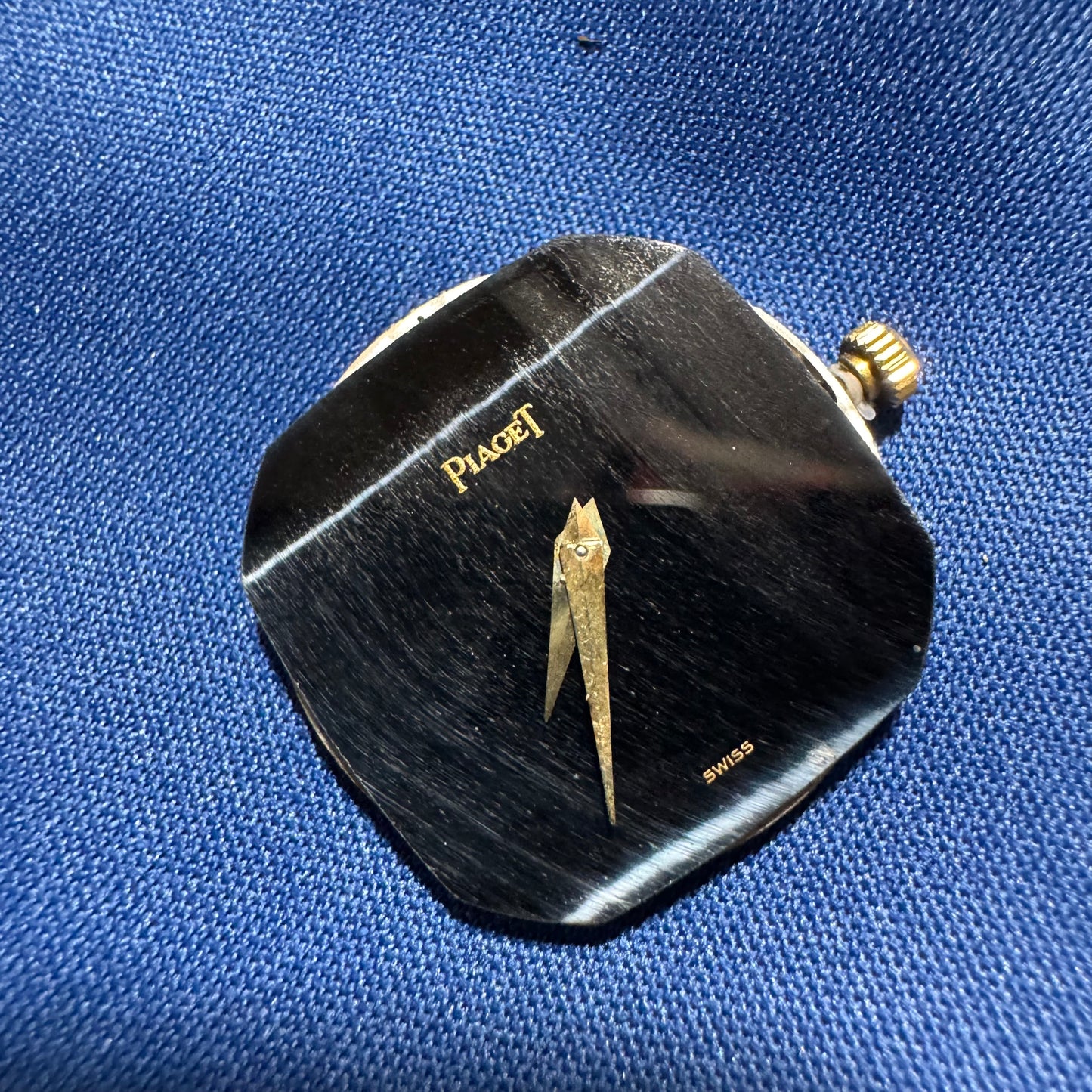 Late 1970’s/Early 1980’s Piaget Solid 18k Yellow Gold Factory Diamond Bezel Falcons Eye Stone Dial 9908 D11 Watch (7.5”)