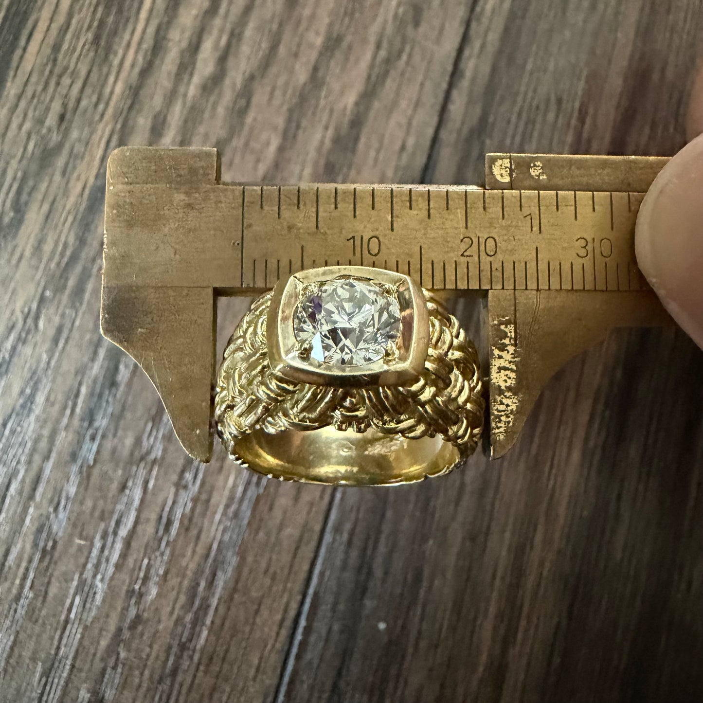 Vintage 2.0ct Natural VS1/I Old Euro Cut Diamond Solid 18k Yellow Gold Basket Weave Solitaire Ring(8)