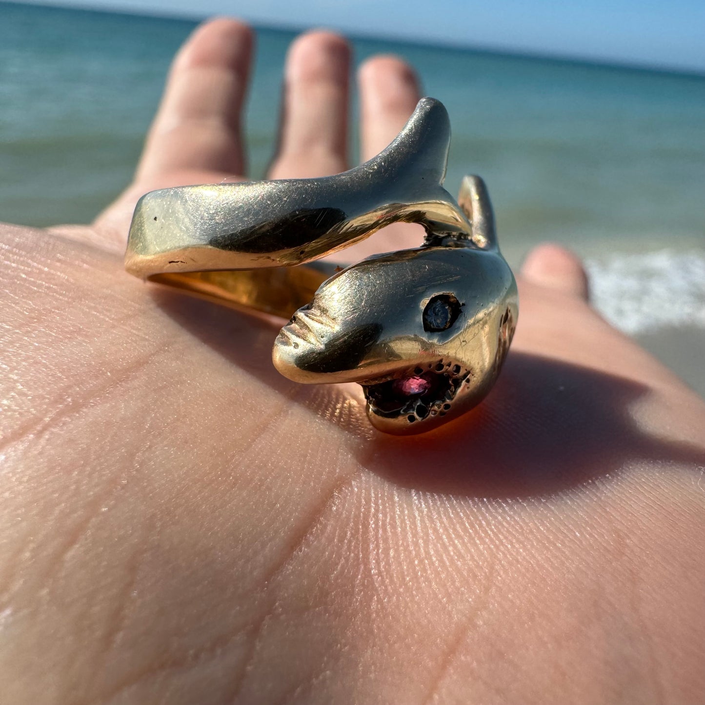 Vintage Custom 14k Yellow Gold Shark Ring (11.5)
