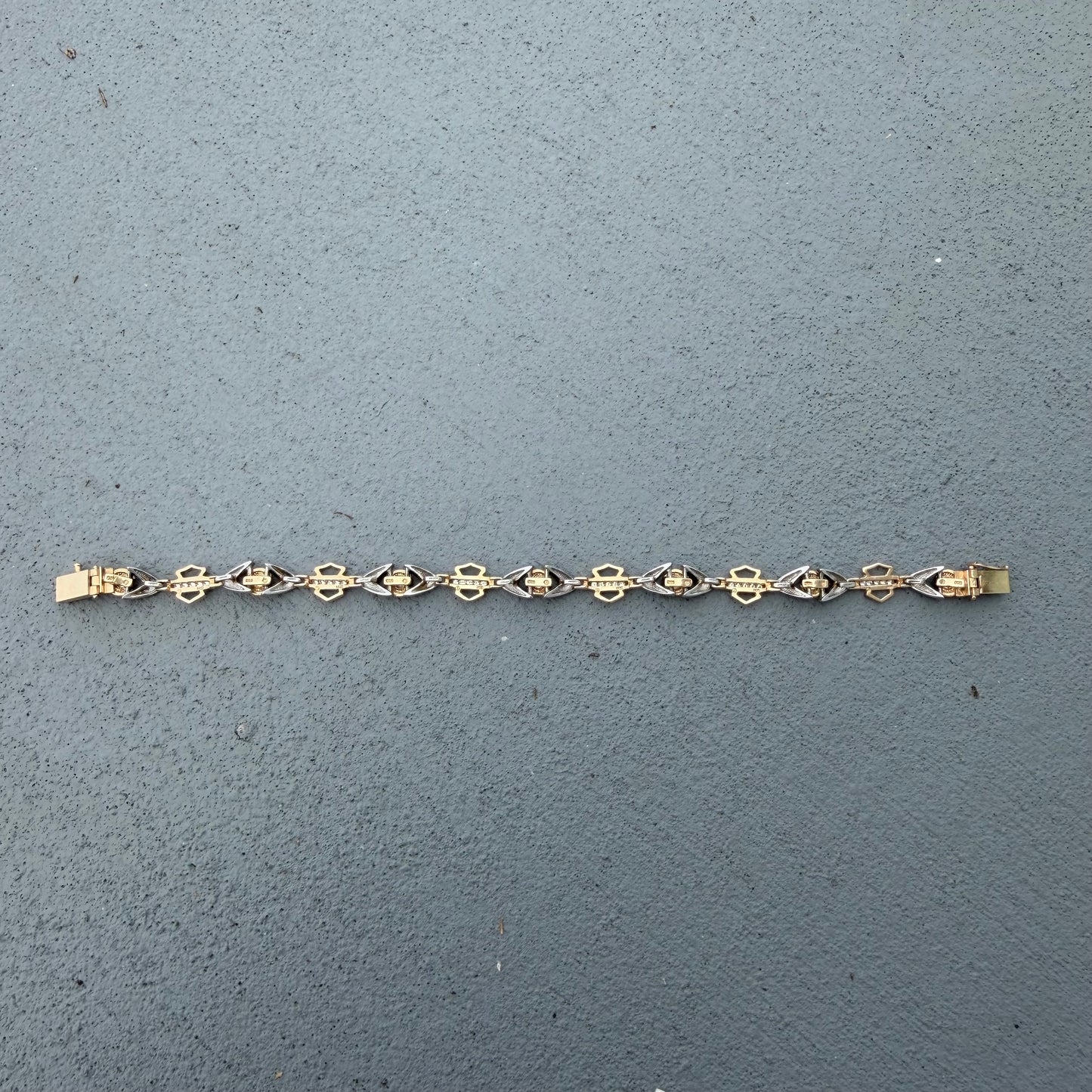 Vintage Solid 14k Yellow Gold .950 Platinum 1.25ctw Natural Diamond Harley-Davidson Bracelet (7”)